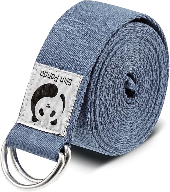 Slim Panda Yoga Strap for Stretching,Cotton Yoga Strap with Adjustable D-Ring Buckle,Non-Elastic Yoga Belt for Pilates,Gym Workouts,Physical Therapy,Improve Flexibility-StrideForce Fitness