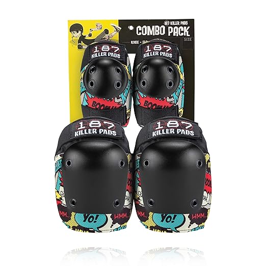187 KILLER PADS Knee Pads, Elbow Pads Combo Pack, Comic, X-Small/Small-StrideForce Fitness