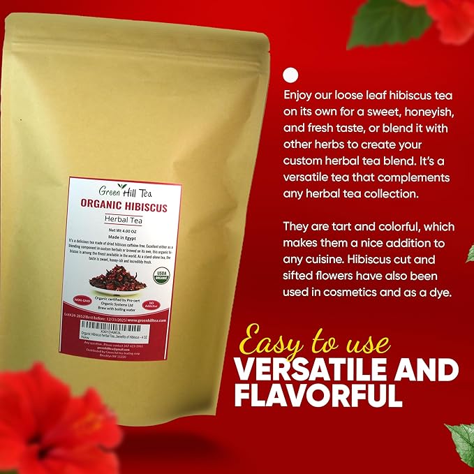 Greenhilltea Premium Dried Hibiscus Flower, Fully natural and healthy, Rich Aroma, Gluten Free, Non GMO, contains benefits of Hibiscus – 4 OZ-StrideForce Fitness
