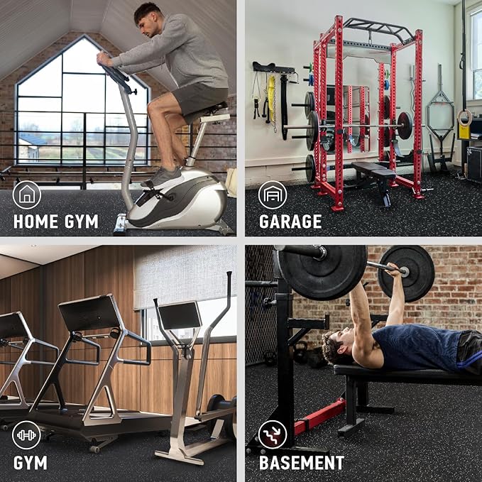 AIRHOP 0.56in Thick 24 Sq Ft Exercise Equipment Mats, 6 Tiles Upgraded Rubber Top with High Density EVA Foam, Large Interlocking Puzzle Gym Flooring for Home Gym, Heavy Weight Workout, 24 x 24in-StrideForce Fitness