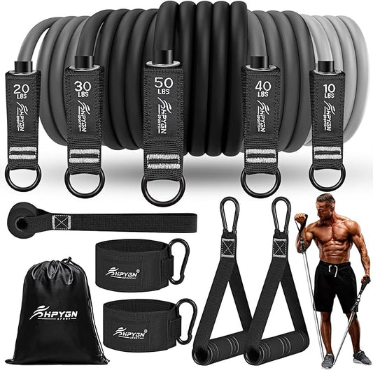 HPYGN Resistance Bands, Exercise Bands for Working Out, Workout Bands Men, Fitness Band with Handle, Door Anchor, Home Gym Equipment for Musle Training, Physical Therapy, Strength Training, Shape Body-StrideForce Fitness