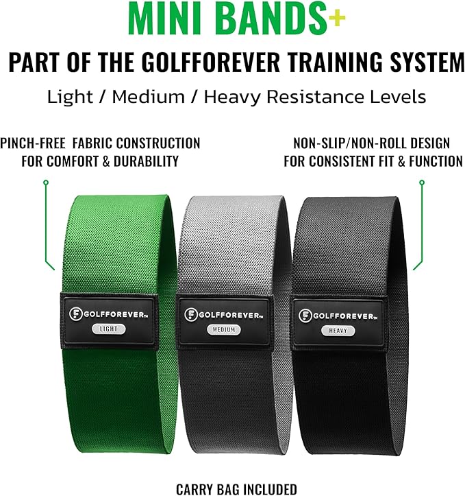 GolfForever Mini Bands Proven by Golfer Scottie Scheffler | Golf Training Premium Fitness Bands | Premium Golf Training Aid to Improve Strength Flexibility & Swing Posture | 3 Resistance Levels | 3pcs-StrideForce Fitness