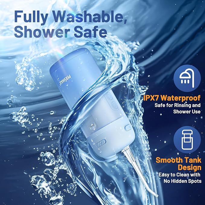 Water Flosser for Orthodontics Teeth Cleaning - Portable Electric Oral Irrigator Pick for Braces, Travel, Kids, with 3 Modes 8 Pressure Settings, 8 Tips, 150ML, IPX7, Gradient Blue