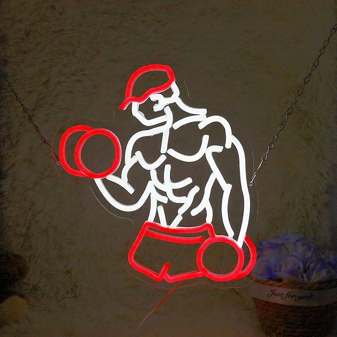 Home Gym Neon Sign Man lifting Dumbbell Build Muscle Led Light Up Sign Dimmable Gym Lighting for Home Gym Decor Men Cave Gifts 12.5"×12.8"-StrideForce Fitness