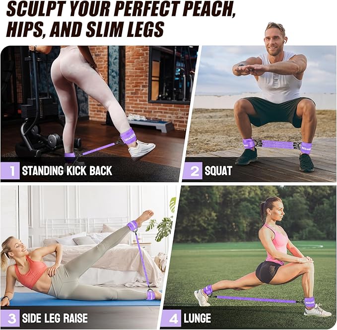 Ankle Resistance Bands with Cuffs for Working Out, Resistance Bands for Women, Exercise Bands for Leg and Glute, Booty Workout Equipment for Kickbacks, Butt and Hip Training, Ankle Weights Bands Set