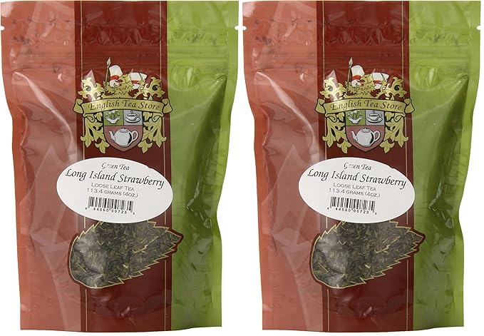 English Tea Store Loose Leaf, Long Island Strawberry Green Tea Pouches - 4oz, 4 Ounce (Pack of 2)-StrideForce Fitness