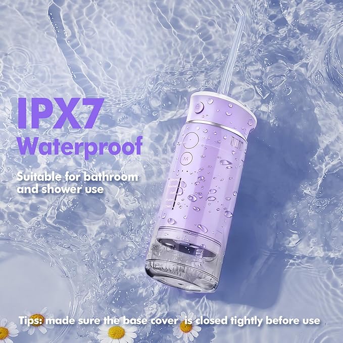 Water Flosser Mini Cordless Portable: 5 Modes Water Dental Floss with Telescopic Water Tank, 6 Tips, IPX7 Waterproof Oral Irrigator for Teeth Cleaning Gums,Orthodontic,Braces Dental Care (Purple)