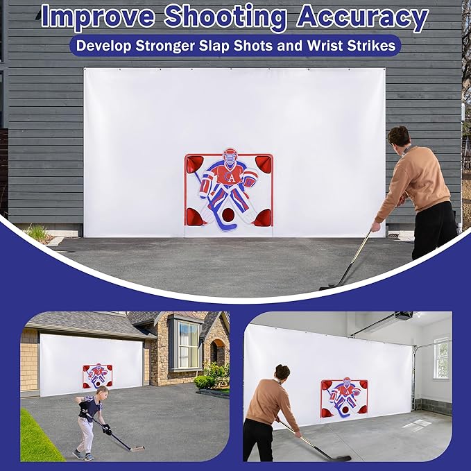 MABOZOO Hockey Shooting Tarp, 16ft x 8 ft Hockey Training Equipment for Shooting Foldable Target Practice Protect Wall or Garage Door-StrideForce Fitness