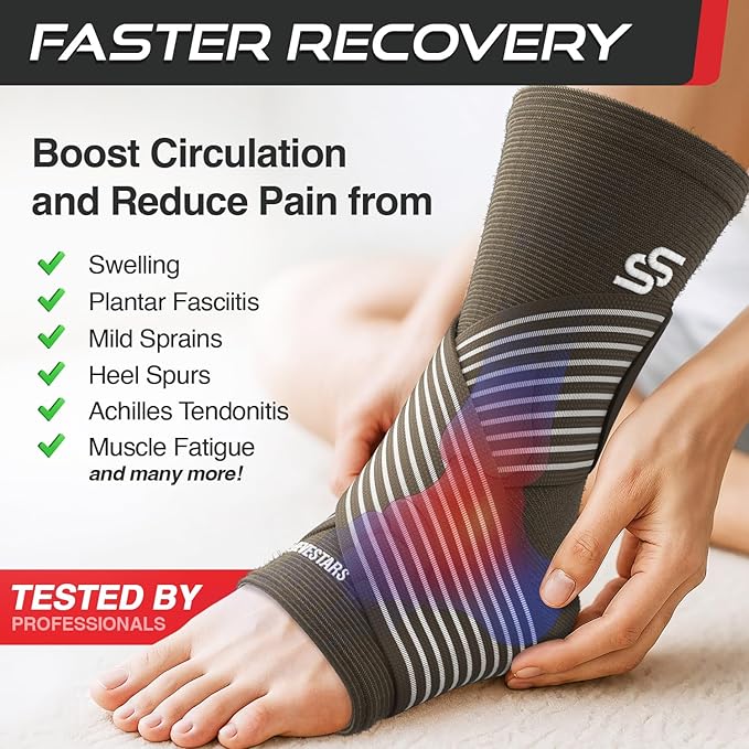 Sleeve Stars Ankle Brace for Women & Men, Ankle Wrap for Sprain, Compression Sleeve for Plantar Fasciitis Relief, Easy Customizable Support: w/ Removable Strap (Pair/M:10"-12"/Dark Brown)