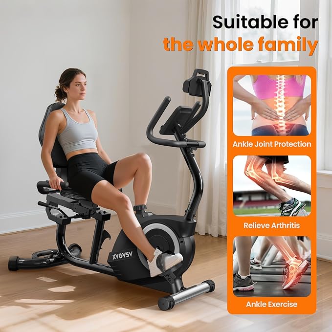 Recumbent Exercise Bike for Home Use, Quiet Recumbent Stationary Bikes for Adults & Seniors, 16-Level Resistance, Adjustable Seat, Supports 400LB, Pulse Sensors & LCD Display-StrideForce Fitness