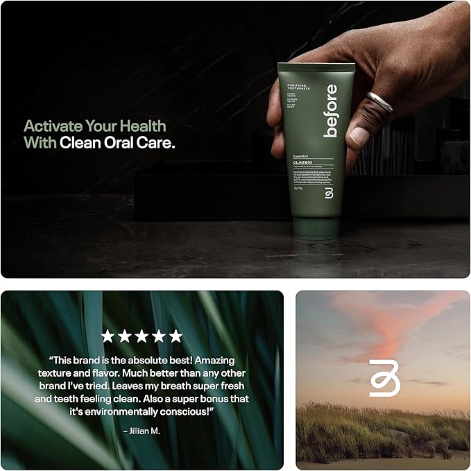 Before | Classic Anti-Cavity Toothpaste | Vegan, Reduces Plaque for Gum Health, Balanced Foaming, Low Abrasion, Long Lasting Minty Fresh Breath, Plant-Based 3.5oz Tubes, Made in The USA — 2 Pack