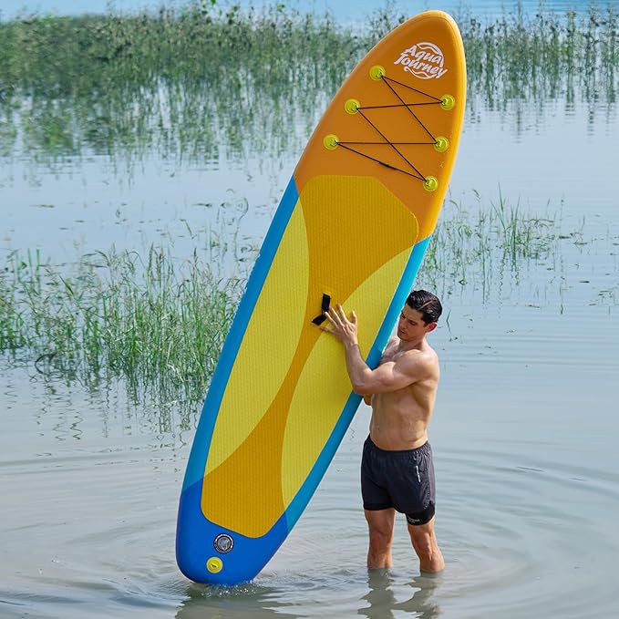 10'6"Inflatable Stand Up Paddle Board Ultra Portable-Lightweight & Stable|All-in-One Kit w/Aluminum Paddle, Dual-Action Pump & Backpack|Lakes & Oceans Ready for Family Recreation by Aquajourney-StrideForce Fitness