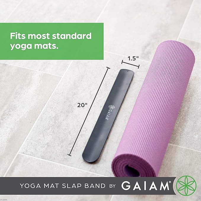 Gaiam Yoga Mat Strap Slap Band - Keeps Your Mat Tightly Rolled and Secure with One Snap - Strong Clasp for Yoga Mat Storage and Travel - Fits Most Size Mats (20"L x 1.5"W), Black-StrideForce Fitness