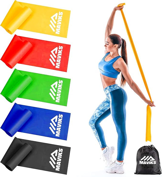 Exercise Resistance Bands for Working Out Set of 5 for Women and Men, Stretch Bands for Exercise, Physical Therapy, Arms Legs Workout, Stretching, Home Fitness-StrideForce Fitness