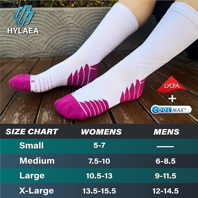 Hylaea Compression Running Socks for men, Coolmax Anti-Blister Cushion Crew Socks for Athletic, Moisture Wicking & Seamless-StrideForce Fitness