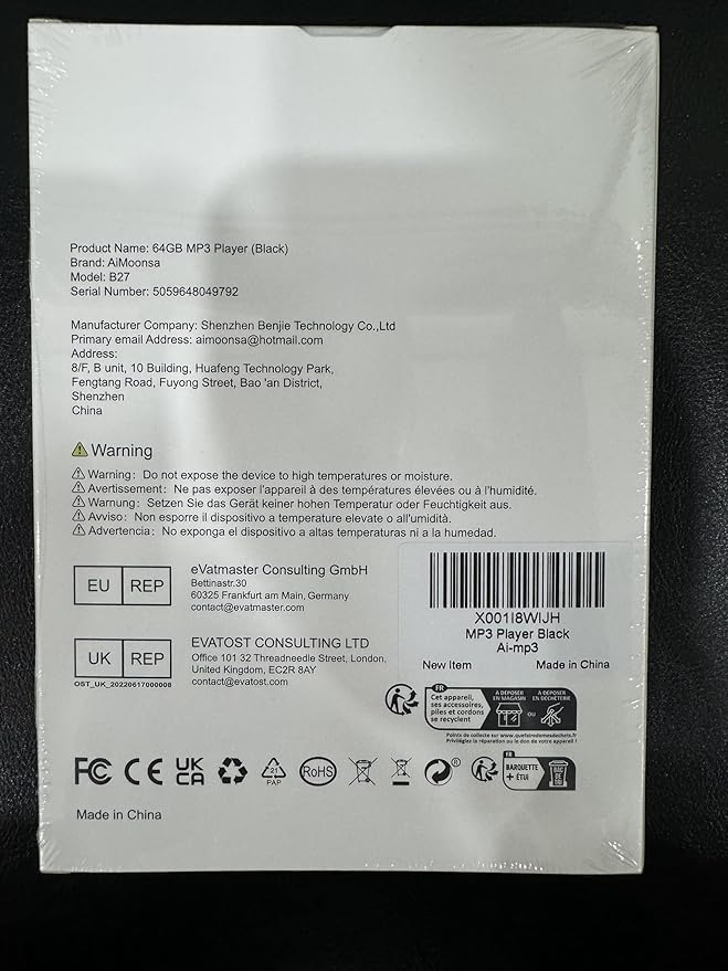 64GB MP3 Player with Bluetooth 5.2, AiMoonsa Music Player with Built-in HD Speaker, FM Radio, Voice Recorder, HiFi Sound, E-Book, Earphones Included-StrideForce Fitness