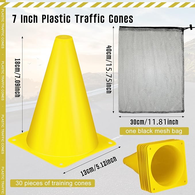 Syhood 30 Pack 7 Inch Plastic Traffic Cones Sports Training Agility Marker Mini Cones for Soccer, Skating, Football, Basketball, Indoor and Outdoor Games Sports Practice Equipment