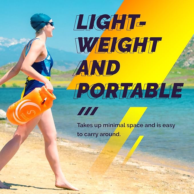 Sunlite Sports Swim Buoy Premium Quality, Highly Visible Waterproof Safety Marine Float Training for Open Water Swimming, for Swimmers, Triatheletes, Kayakers, Snorkelers, Throwable Flotation Device for Adults-StrideForce Fitness