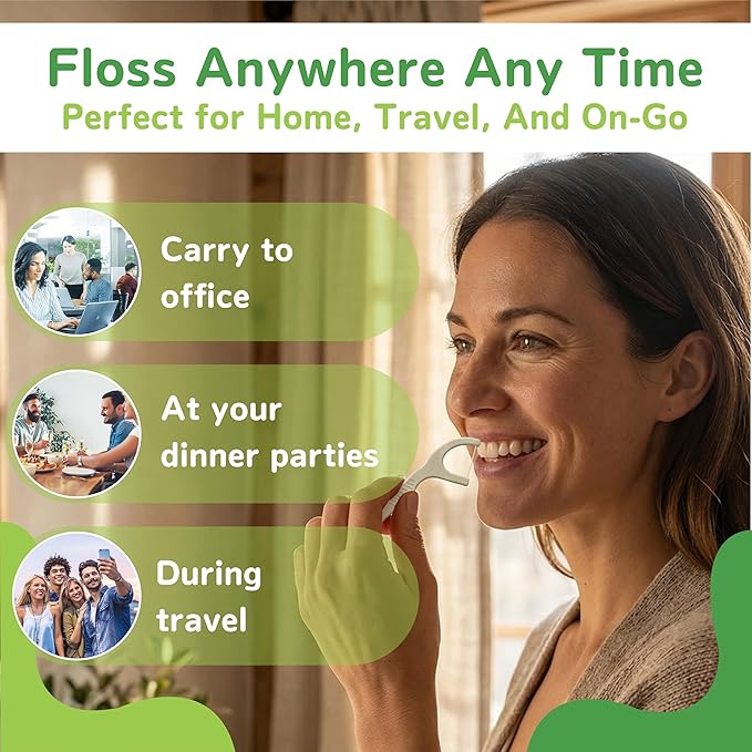 Biodegradable Floss Picks with Corn Straw Handle, Strong No-Shred UHMWPE Floss for Tight Teeth & Gum Care, Strong Anti-Shred Thread for Tight Gaps, Light Mint-Flavored Dental Picks (50 Picks)