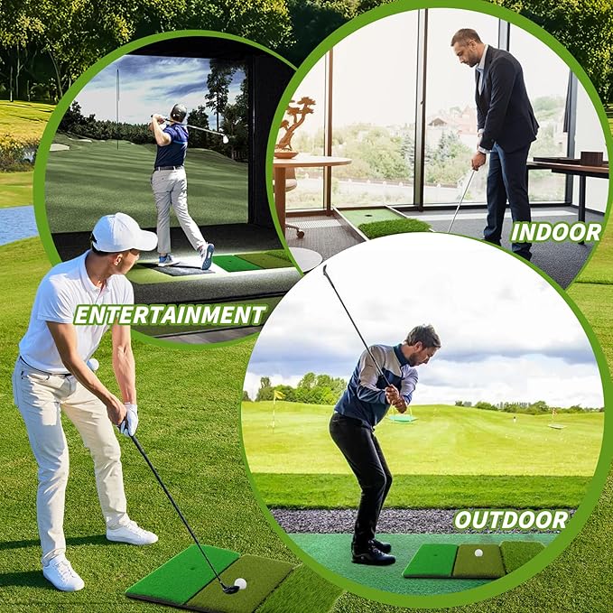 Jkwokback 3-in-1 Golf Hitting Mat | Turf Golf Practice Mat for Swing, Putting & Chipping | Portable Golf Mats Practice Indoor/Outdoor Golf Hitting Mat with 8 Tees Golf Training Mat-StrideForce Fitness