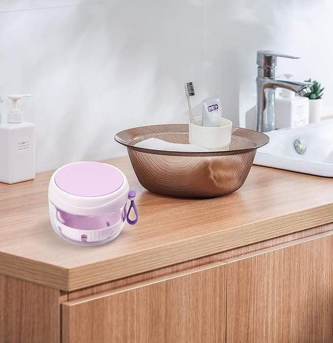 Denture Case with Strainer and Mirror, Leak Proof Denture Bath Cup for Travel, Purple Denture Container Cups for Soaking Full & Partial Dentures, Retainers with Denture Brush, Aligner Removal Tool