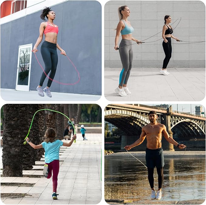 2 Pack Jump Rope for Fitness, Speed Rope Skipping Rope for Men, Kids and Women, Jumping Rope for Workout, Tangle-Free PVC Long Jump Rope Set, Adjustable Exercise Jumping Rope Boxing for Adult-StrideForce Fitness