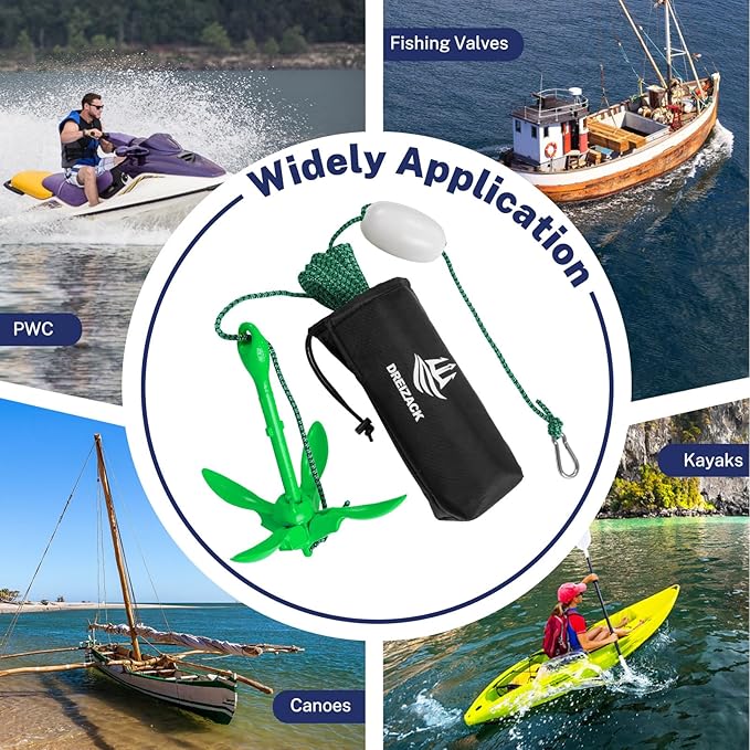 Dreizack Kayak Anchor Kit, 3.5 lb Folding Grapnel Boat Anchor Trolley Accessories with 40ft Rope and PVC Buoy for Fishing Kayaks SUP Paddle Boards Canoes Jet Ski PWC Inflatable Small Boats-StrideForce Fitness