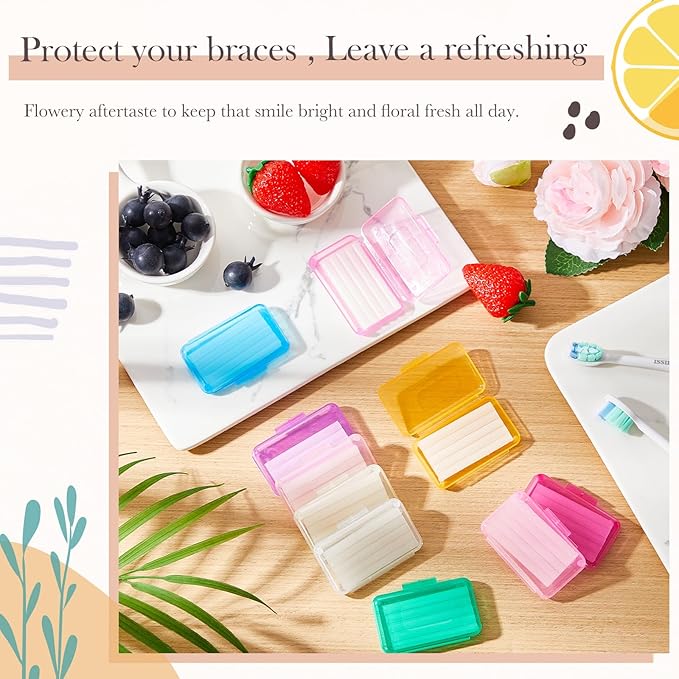 Geiserailie 20 Pack Braces Wax for Teeth New Flavored Dental Orthodontic Wax with Applicator Scraper for Braces Wearer, Oral Appliances, Aligners Patients, Fruit floral Flavors
