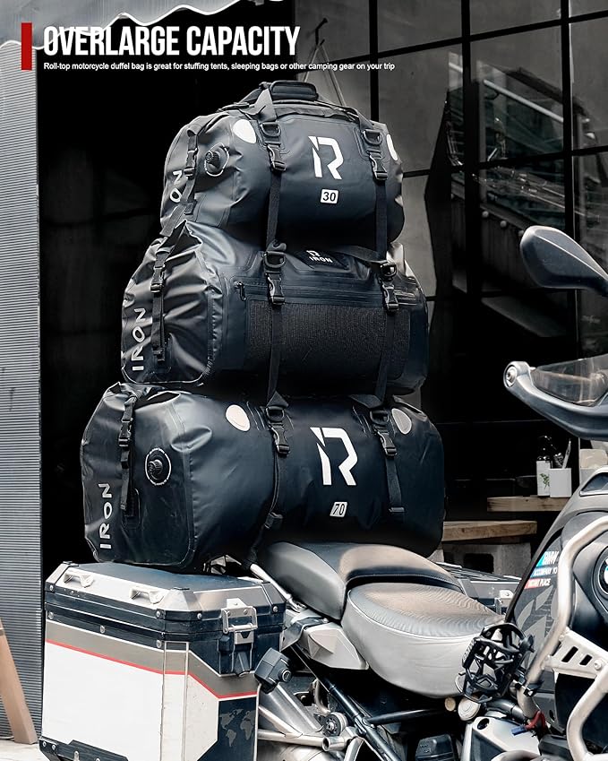 BORLENI Waterproof Motorcycle Dry Duffel Bag Luggage Tail Bag with Large Storage Space,Roll Top Closure, Shoulder Straps, Inner Pocket and Mesh Pocket for Motorcycling Travel Camping (Grey,50L)-StrideForce Fitness