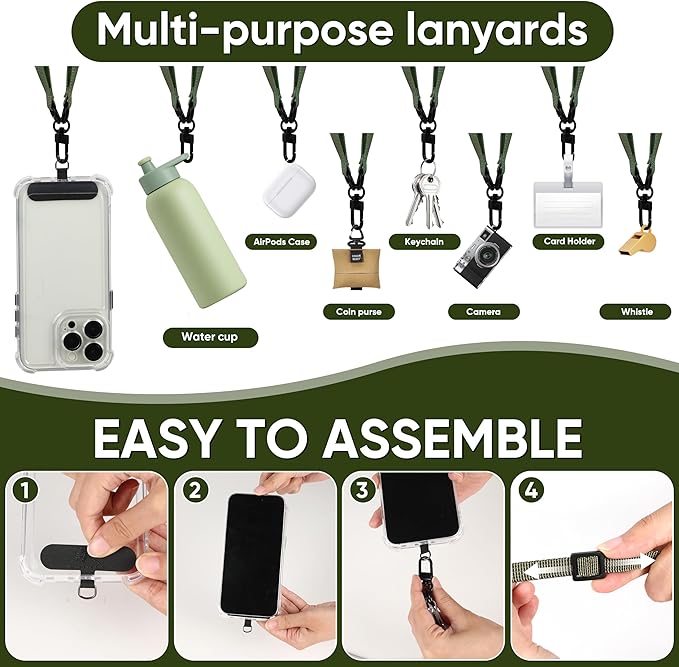 Cell Phone Strap Adjustable Wrist Strap Crossbody Cellphone Holder Extra Long Phone Lanyard Wrist Lanyard (Army Green)-StrideForce Fitness