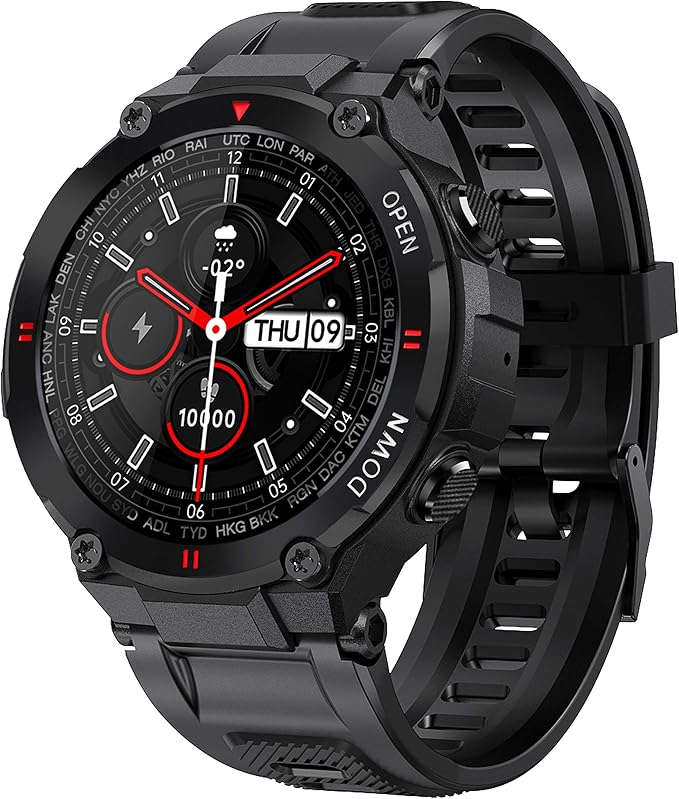 1.28" IPS Tactical Smart Watch for Men Activity Fitness Tracker with 400mAh Large Battery Outdoor Bluetooth Call Heart Rate Sleep Monitor Pedometer IP68 Waterproof Sport Watch for Android iOS