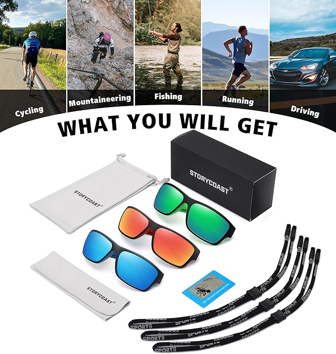STORYCOAST Polarized Sports Sunglasses for Men Women Unbreakable Frame Cycling Fishing Driving-StrideForce Fitness