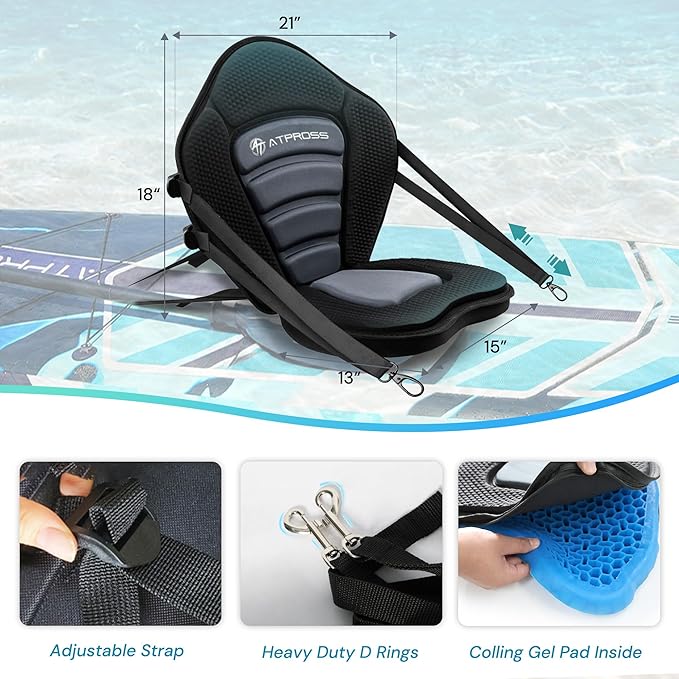 Standard Padded Kayak Canoe Seat Adjustable Backrest with 4 Straps Durable Sit-On-Top Cushion for Kayaking, Rafting & Fishing-StrideForce Fitness