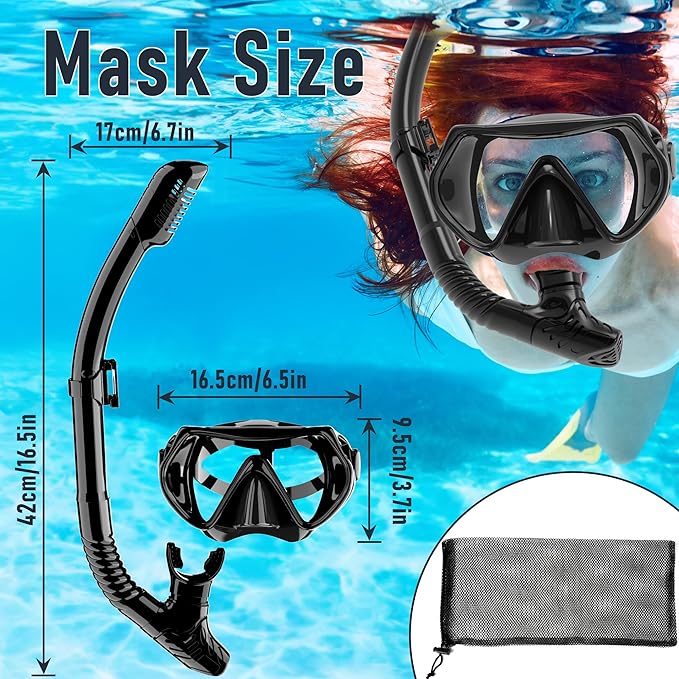 Snorkeling Gear, Dry Snorkel Set180° Panoramic Wide View,Anti-Fog Scuba Diving Mask, Professional Snorkeling Gear for Free Breathing, Swimming, Diving-StrideForce Fitness