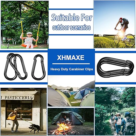 20PCS M5 Black Carabiner Clip, 3/16Inch Snap Hook Quick Link Small Clips, 2'' Spring Carabiner Link Buckle for Fishing Camping Hammock Dog Leashes-220LBS Holding Capacity-StrideForce Fitness