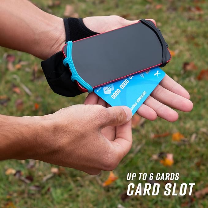 Noxgear Hand Held Phone Holder - Handheld Grip Phone Holder with Key Fob & Card Slot for Running, Jogging & Working Out - Compatible with All Phones (iPhone, Samsung & Google) - Machine Washable