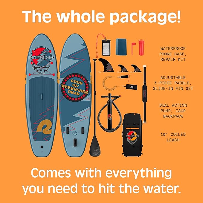 Retrospec Weekender Inflatable Stand Up Paddle Board Includes Paddle, Pump, and Accessories 10’6” Lightweight iSUP, Puncture Resistant Inflatable Paddle Board for Adults-StrideForce Fitness