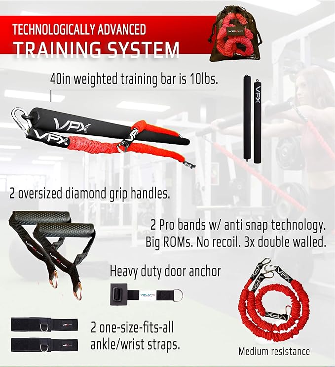 VPX Power Resistance Training System 3.0 | Total 3-Way Stacking Home, Gym, Sport Fitness | Men & Women | 220 LBs Adjustable Suspension Resistant Strength | Leg, Squat, Press, Push, Glute, Arm, LAT-StrideForce Fitness
