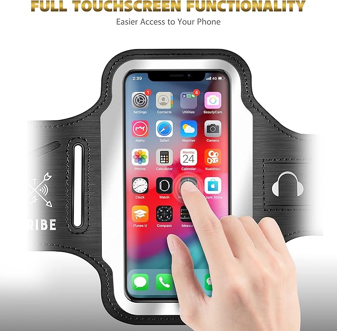 TRIBE Running Phone Holder Armband. iPhone & Galaxy Cell Phone Sports Arm Bands for Women, Men, Runners, Jogging, Walking, Exercise & Gym Workout. Fits All Smartphones. Adjustable Strap, CC/Key Pocket-StrideForce Fitness