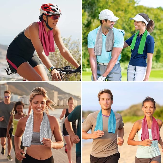 Shellwei 80 Pcs Cooling Towel Bulk 40 x 12 Inch Double Layer Microfiber Chilly Cold Towel for Neck Gym Yoga Running Workout Sports(Rose Red, Light Blue, Green, White)-StrideForce Fitness