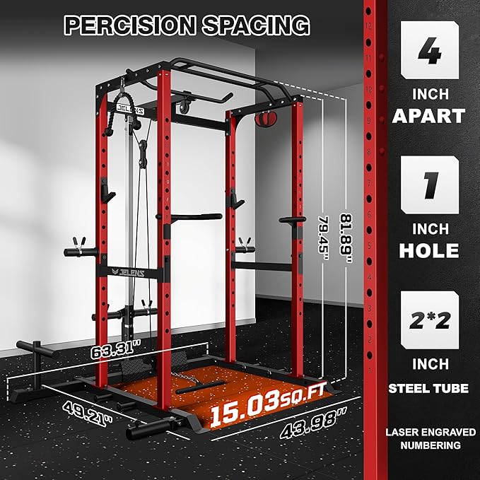 S21 Power Cage, Multi-Function Power Rack with Adjustable Cable Crossover System, 2000LBS Squat Rack for Home Gym with More Training Attachments-StrideForce Fitness