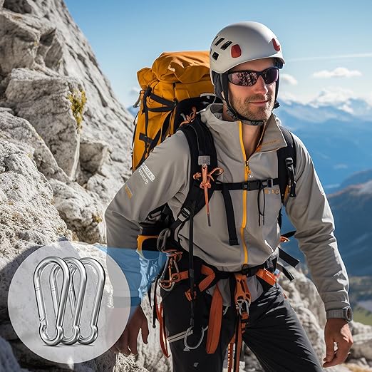 120PCS 3" Spring Snap Hook Carabiners, M8 x 3-1/8inch Heavy Duty Carabiner Clip Galvanized Steel Quick Link Snap Hook, 500LBS Holding Capacity for Swing, Hammock, Hiking, Gym, Travel Camping, Keychain-StrideForce Fitness