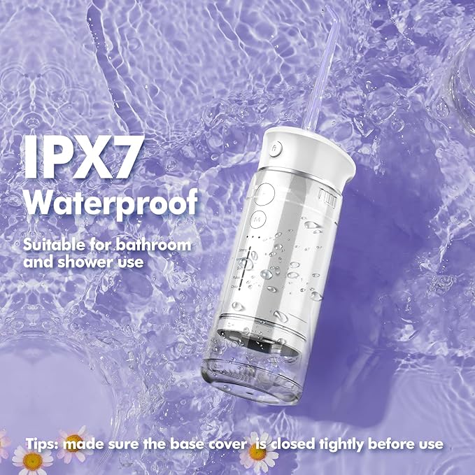 Water Flosser Mini Cordless Portable: 5 Modes Water Dental Floss with Telescopic Water Tank, 6 Tips, IPX7 Waterproof Oral Irrigator for Teeth Cleaning Gums,Orthodontic,Braces Dental Care (White)