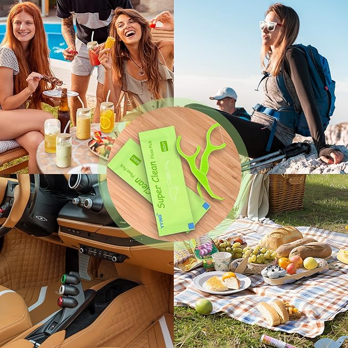 YYING Individually Wrapped Dental Floss Picks for Teeth 100 Ct Mint Flavored, Single Pack Dental Flossers Picks Green Travel Portable Case