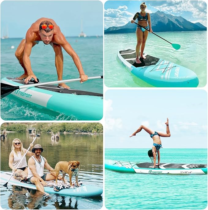FBSPORT 11' Premium Stand Up Paddle Board, Yoga Board with Durable SUP Accessories & Carry Bag | Wide Stance, Surf Control, Non-Slip Deck, Leash, Paddle and Pump for Youth & Adult-StrideForce Fitness