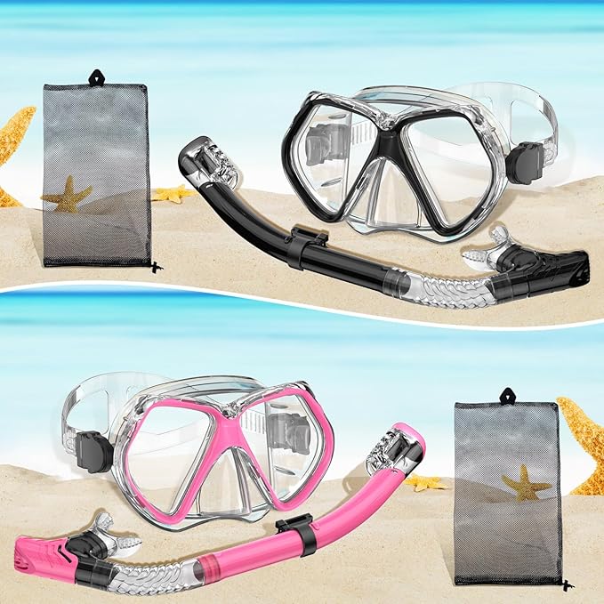 2 Pack Snorkeling Gear for Adults, Dry Snorkel, Mask Set Adult, Diving Scuba Mask, Scuba Gear, Swimming Goggles with Nose Cover, Swim Freediving Tempered Glass Panoramic View Travel Packages-StrideForce Fitness