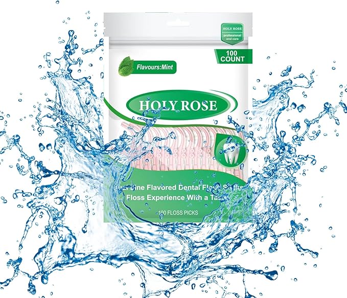 Holy rose Dual-Line Dental Floss Picks - Pink Flossers 300 Count,End with Toothpick - Mint Flavored for Oral Cleaning & Fresh Breath-and Ideal for Daily Teeth Care