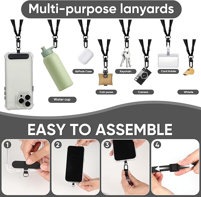 Cell Phone Strap Adjustable Wrist Strap Crossbody Cellphone Holder Extra Long Phone Lanyard Wrist Lanyard (Black)-StrideForce Fitness