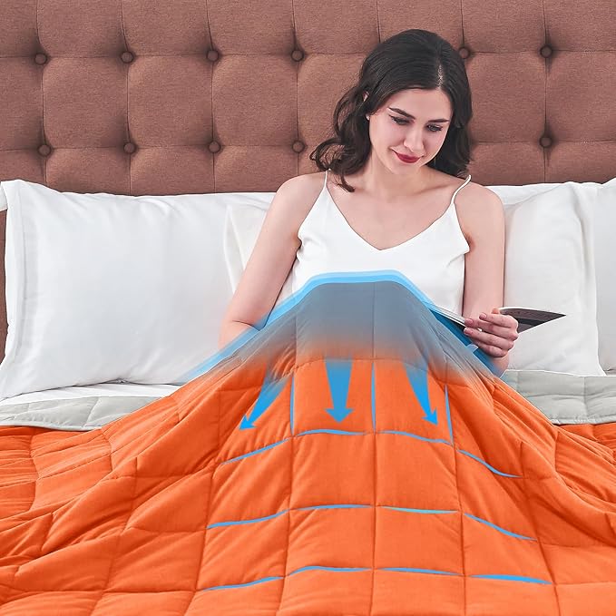 King Size Weighted Blanket for Adults (30 lbs, 80” x 87”, Orang) Cooling Heavy Blanket for Sleeping Perfect for 290-310 lbs, Breathable Blanket for Adults & Couple All Season, Machine Washable-StrideForce Fitness