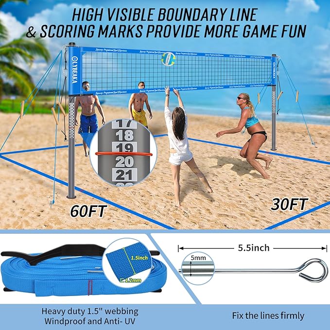 2025 Outdoor Professional Volleyball Net Set for Backyard Beach with Tetoron Net, Adjustable 2" Aluminum Poles, PU Volleyball,Carry Bag - Easy Setup & Anti-Sagg with 2 Tension Adjusters-StrideForce Fitness